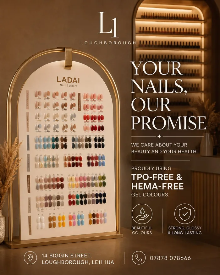 The colour wall at L1 Nails, showing the LADAI gel range
