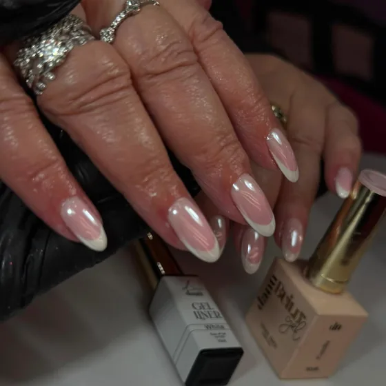 Glossy nude almond nails