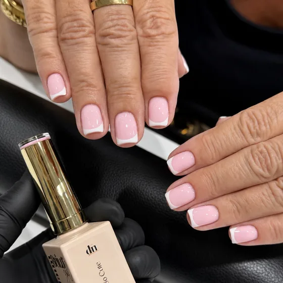Pink French tips on short square nails